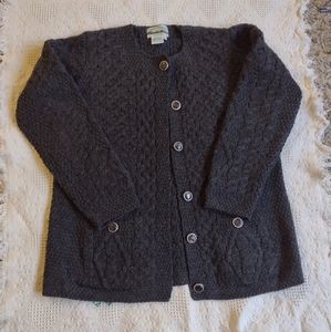 Aran Crafts Merino Wool Knit Cardigan Sweater Gray